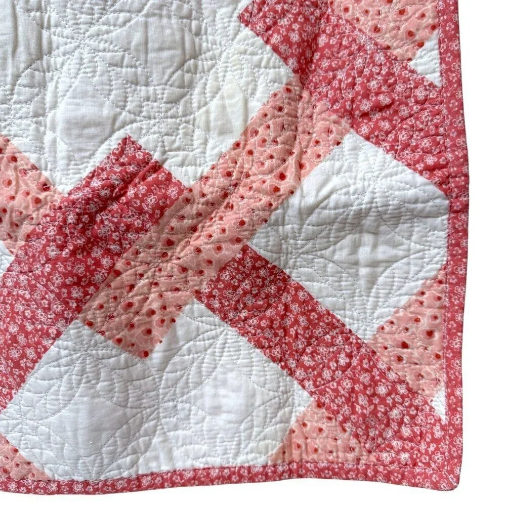 Martha Stewart Quilted Pillowcase One Standard Sham Pink White Print 100% Cotton